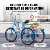 VEVOR Folding Adult Tricycle, 24-Inch Adult Folding Trikes, Carbon Steel 3 Wheel Cruiser Bike with Large Basket & Adjustable Seat