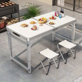 Multi functional aluminum folding table, 4 chairs - adjustable, 48 inches, expandable. Suitable for indoor/outdoor use. Courtyard gathering, foldable (5pcs(1 table+4 chairs): white)